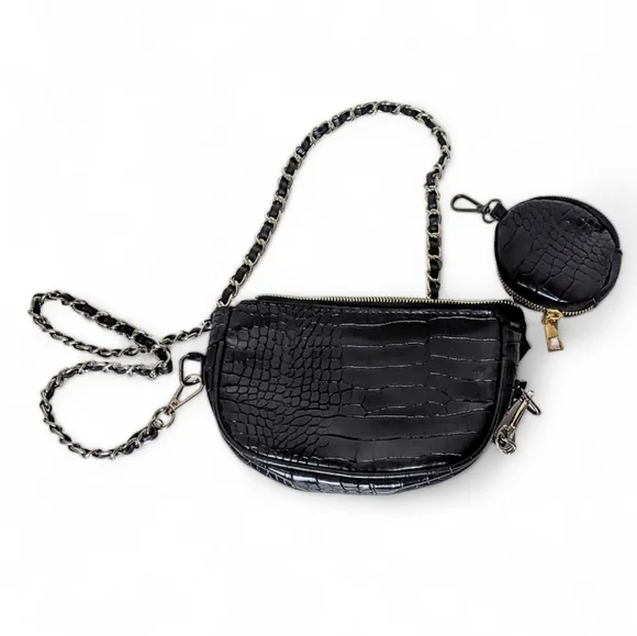 🐊Cute, Black Alligator Skin-Look Crossbody Bag w/ Matching Coin PurseUnbranded - Picture 4 of 10
